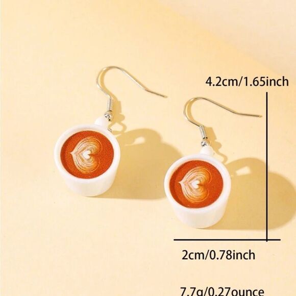 Heart-Shaped Coffee Cup Earrings - Picture 4 of 11